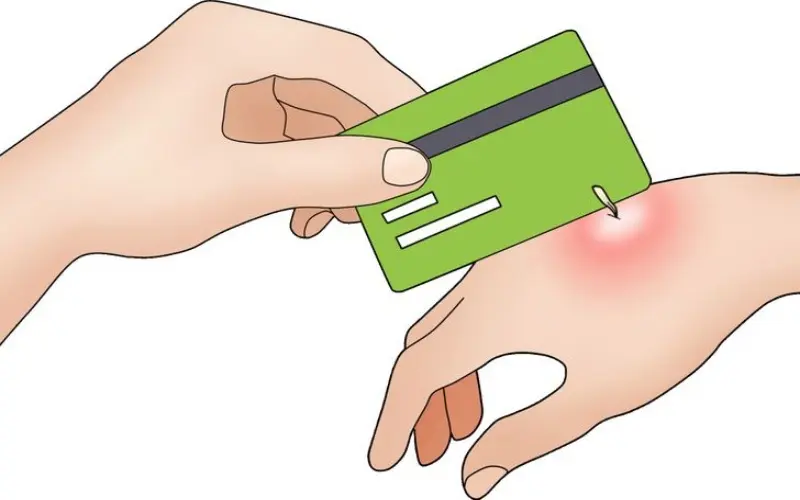 Dùng mép của thẻ tín dụng để lấy ngòi ong ra