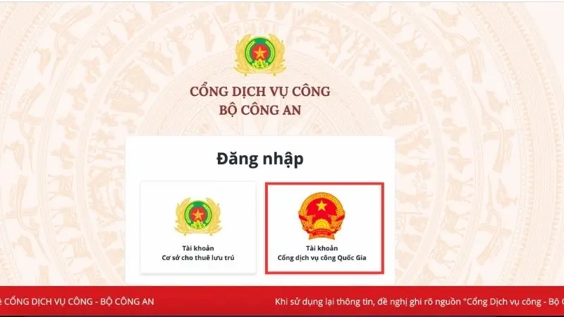 Đăng nhập bằng tài khoản Cổng dịch vụ công Quốc gia của bạn