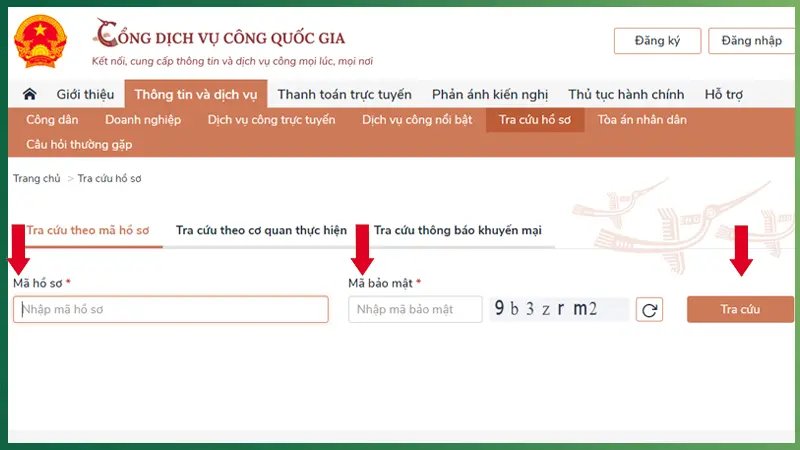 Nhập mã hồ sơ và Tra cứu