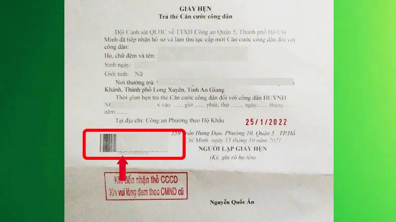 Mã hồ sơ chính là dãy số trên giấy hẹn lấy căn cước công dân của bạn