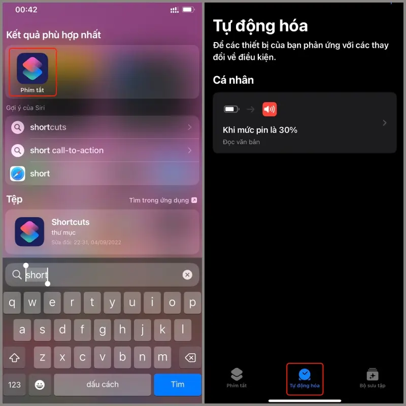 Bạn vào ứng dụng Phím tắt > Tự động hóa.