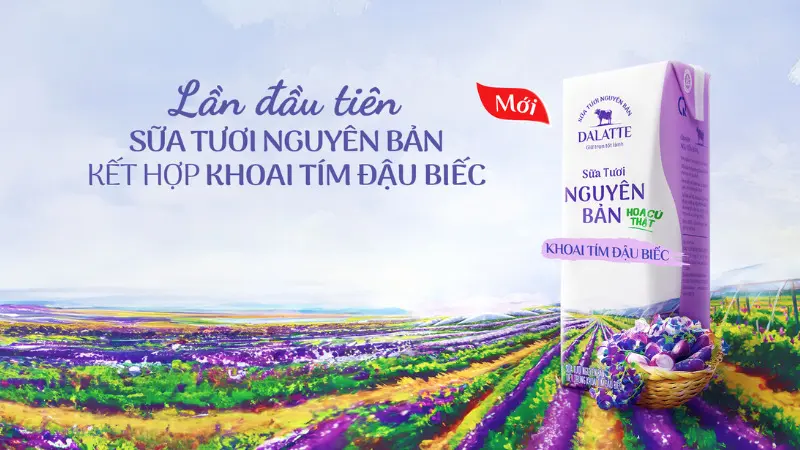 Sữa tươi nguyên bản khoai tím đậu biếc DALATTE sở hữu tông màu tím đẹp mắt