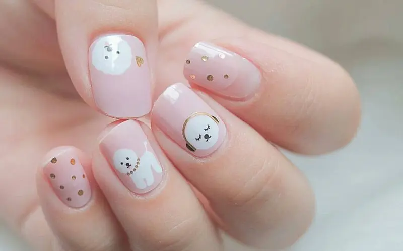 Mẫu nail đính đá mix hoa bột