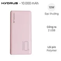 Pin sạc dự ph&ograve;ng Polymer 10.000 mAh Hydrus PJ JP196 Hồng