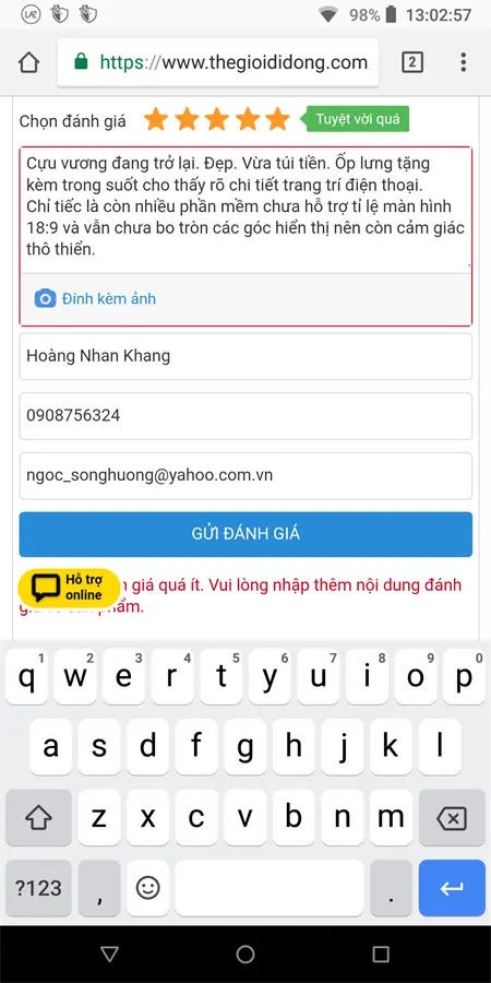 Khách hàng review Điện thoại Nokia 7 plus 6