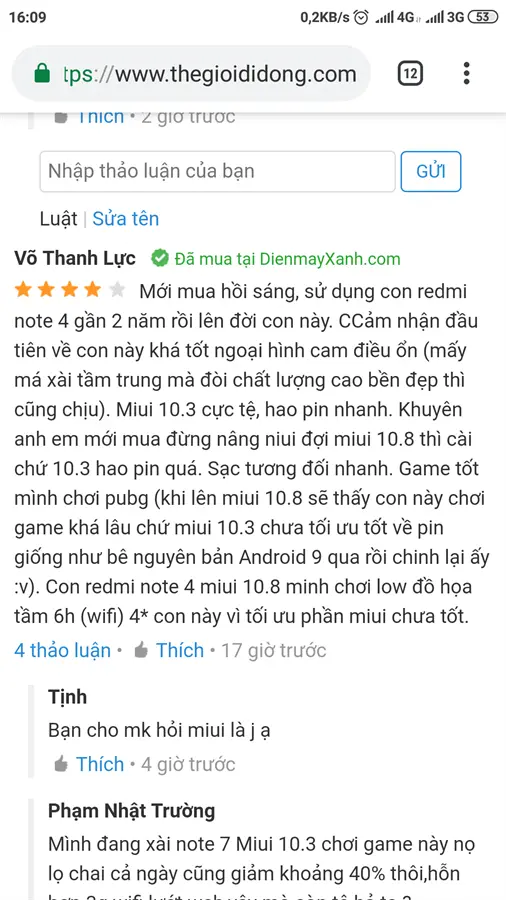 Khách hàng review Điện thoại Xiaomi Redmi Note 7 (4GB/64GB) 33