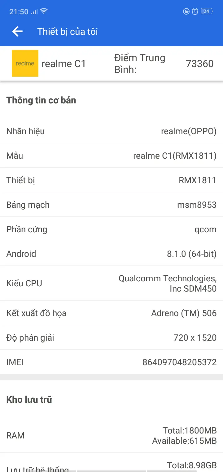 Khách hàng review Điện thoại realme C1 2
