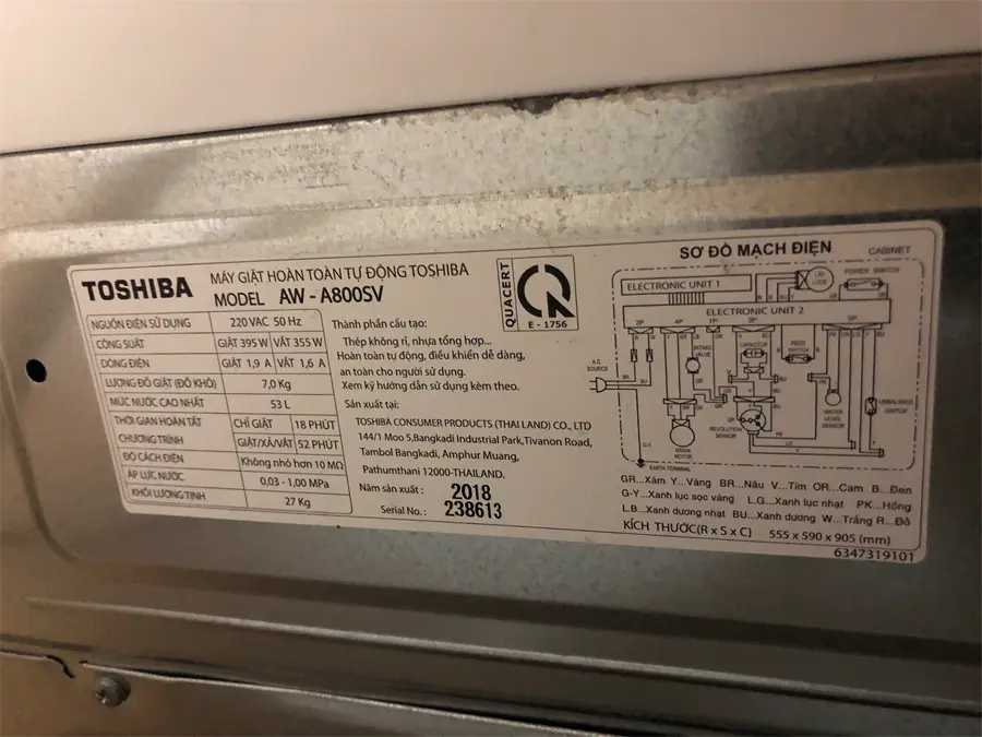 Khách hàng review Máy giặt Toshiba 7 kg AW-A800SV WB 20