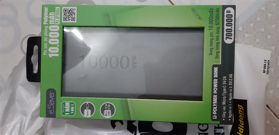 Khách hàng review Pin sạc dự phòng Polymer 10.000 mAh Type C 10W eSaver PJ JP106S 33