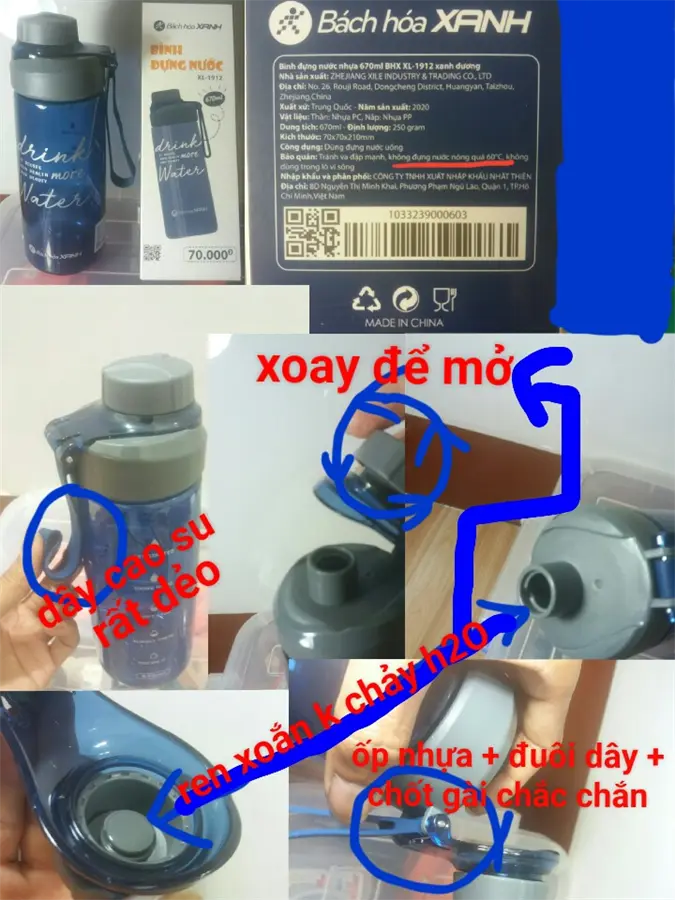 Khách hàng review Bình đựng nước nhựa 670 ml BHX XL-1912 1