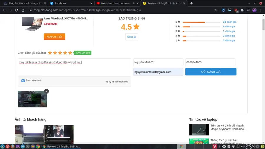 Khách hàng review Laptop Asus VivoBook X507MA N4000/4GB/256GB/Win10 (BR318T) 2