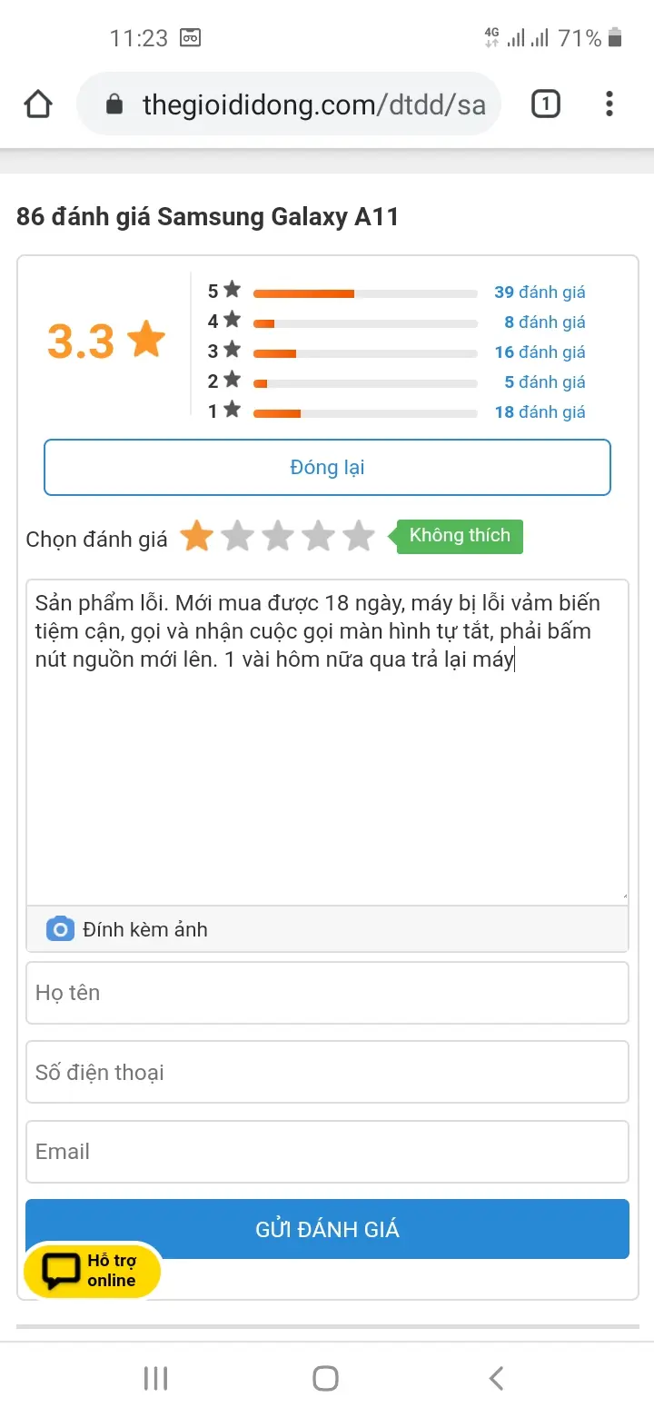 Khách hàng review Điện thoại Samsung Galaxy A11 11