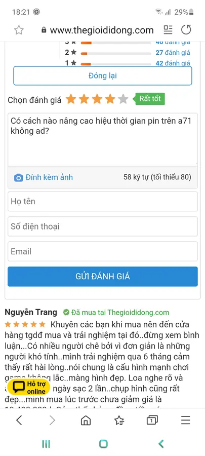 Khách hàng review Điện thoại Samsung Galaxy A71 16