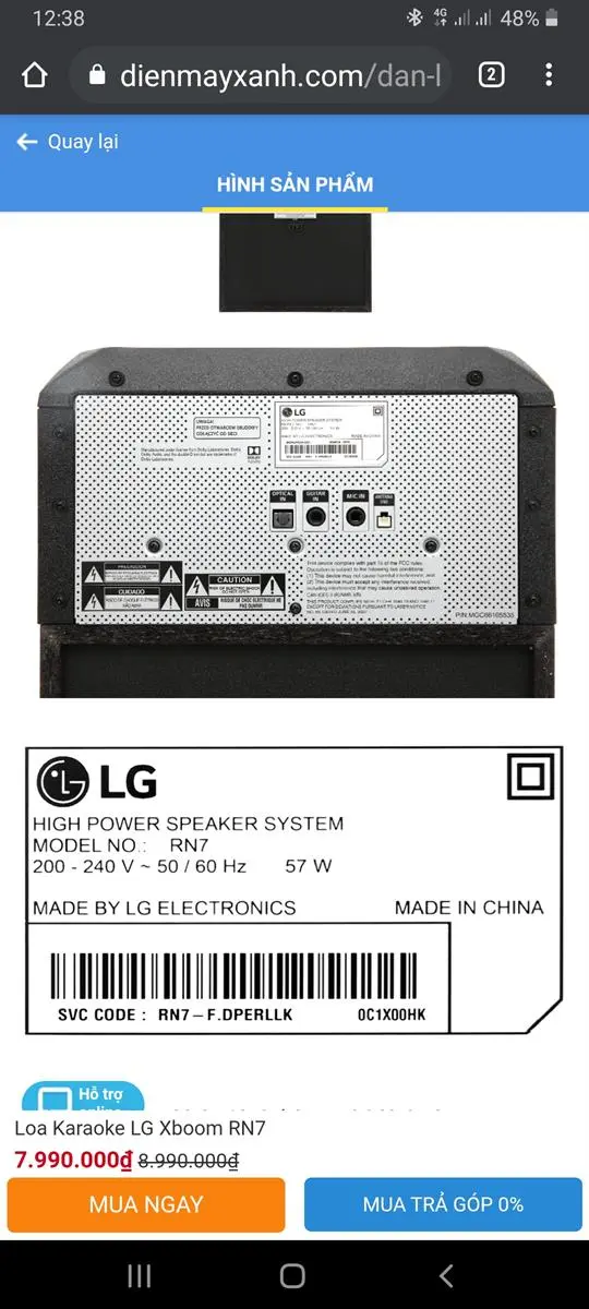 Khách hàng review Loa điện karaoke LG Xboom RN7 500W 7