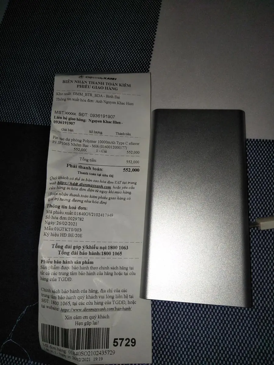 Khách hàng review Pin sạc dự phòng Polymer 10.000 mAh Type C 10W eSaver PJ JP106S 19