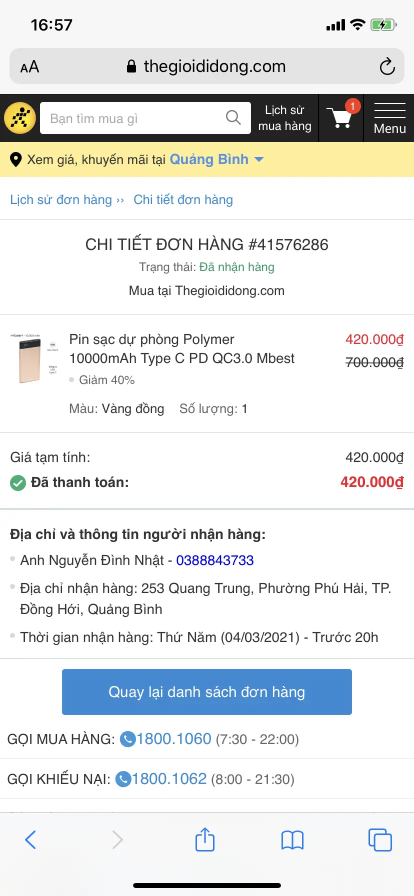 Khách hàng review Pin sạc dự phòng Polymer 10.000 mAh Type C PD QC3.0 18W Mbest DS506-WB 10