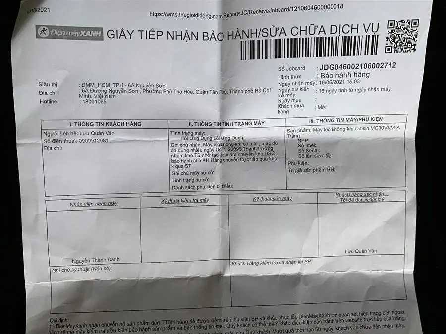 Khách hàng review Máy lọc không khí Daikin MC30VVM-A 16W 4