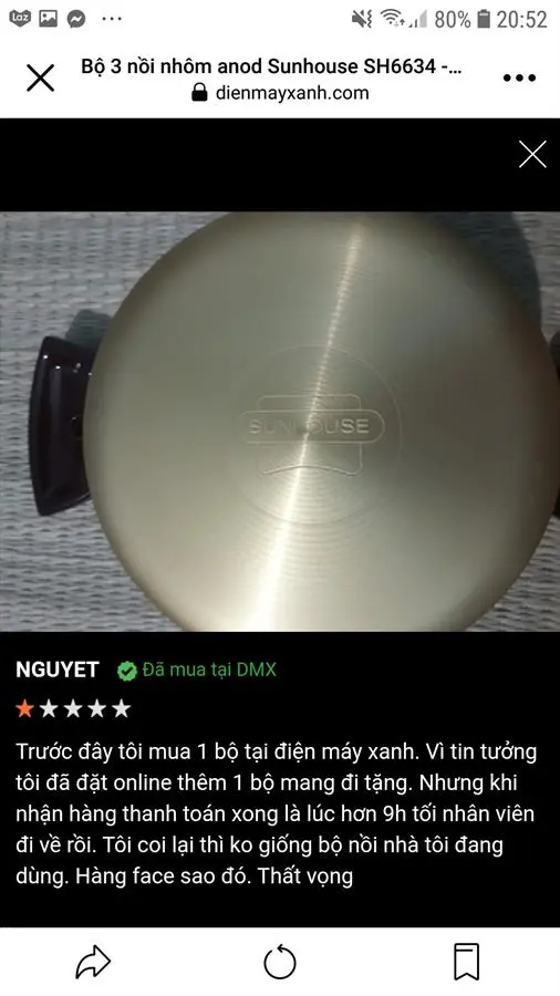 Khách hàng review Bộ 3 nồi nhôm anod nắp kính Sunhouse SH6634 20