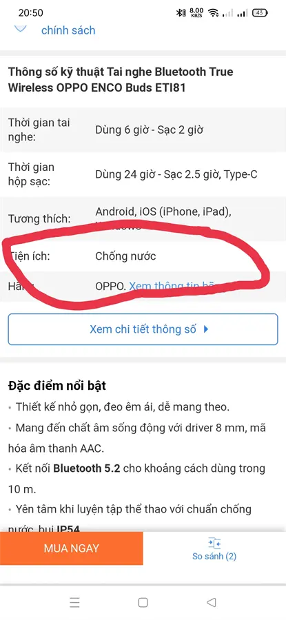 Khách hàng review Tai nghe Bluetooth True Wireless OPPO ENCO Buds ETI81 37