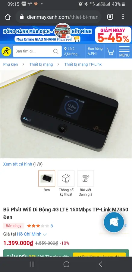 Khách hàng review Bộ phát Wifi di động 4G LTE 150Mbps TP-Link M7350 9