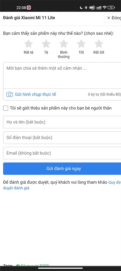 Khách hàng review Điện thoại Xiaomi Mi 11 Lite 36
