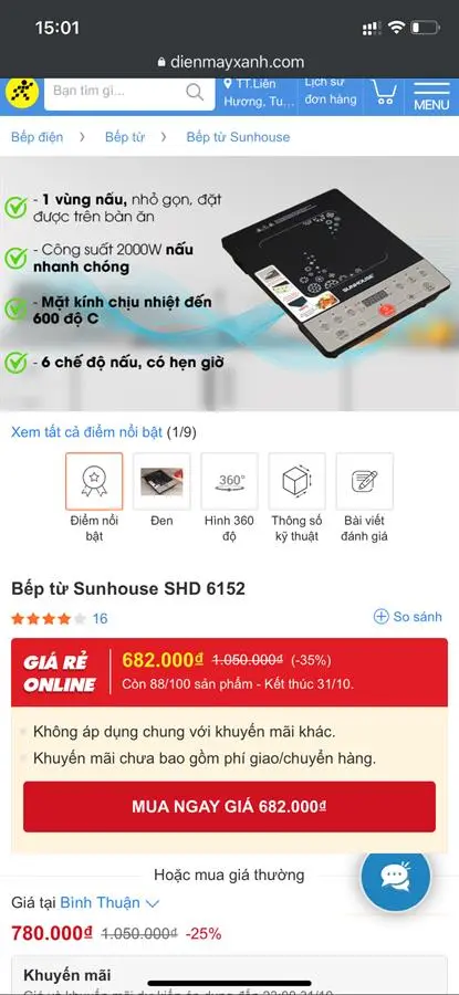Khách hàng review Bếp từ Sunhouse SHD 6152 3