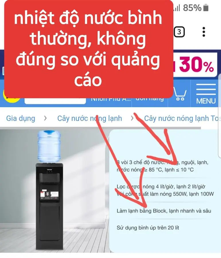 Khách hàng review Cây nước nóng lạnh Toshiba RWF-W1917TV 650W 10