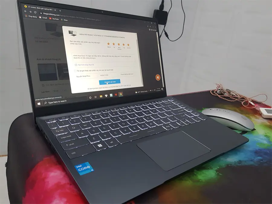 Khách hàng review Laptop MSI Modern 14 B11MOU i3 1115G4/8GB/256GB/Win10 (849VN) 3