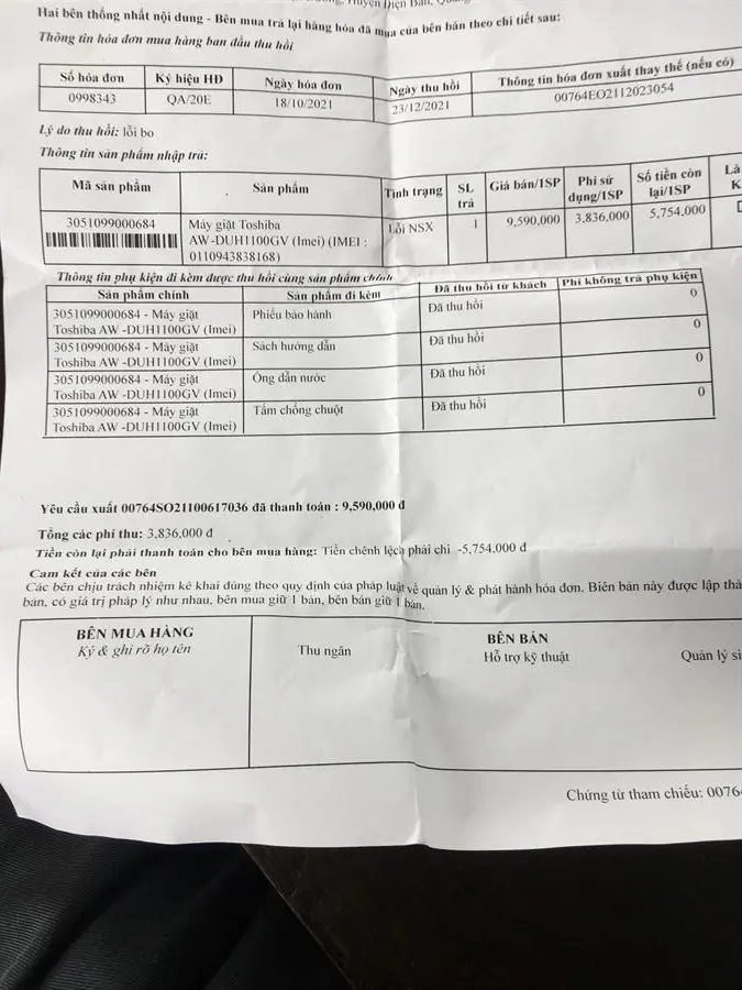 Khách hàng review Máy giặt Toshiba Inverter 10 kg AW-DUH1100GV 4