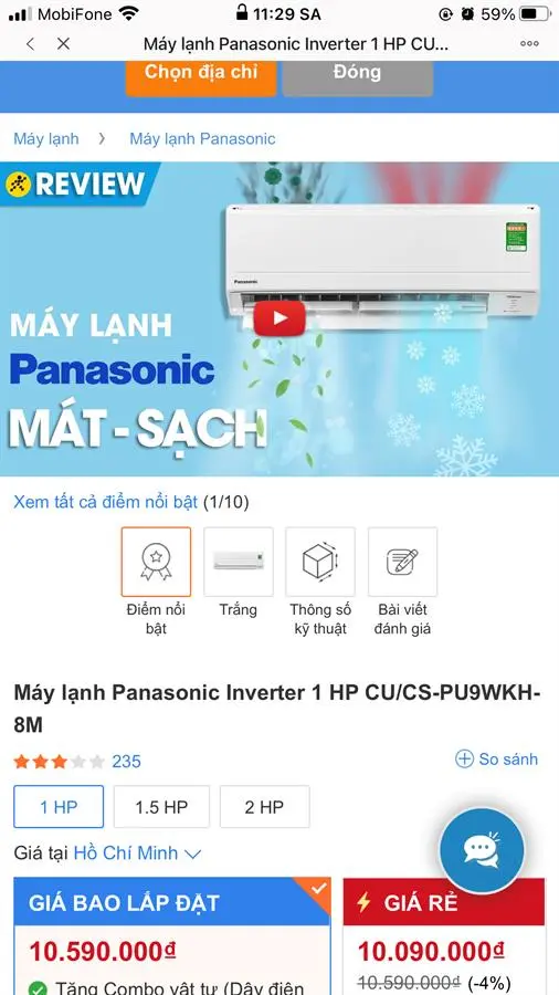 Khách hàng review Máy lạnh Panasonic Inverter 1 HP CU/CS-PU9WKH-8M 63