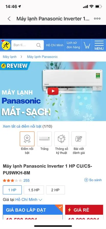 Khách hàng review Máy lạnh Panasonic Inverter 1 HP CU/CS-PU9WKH-8M 49