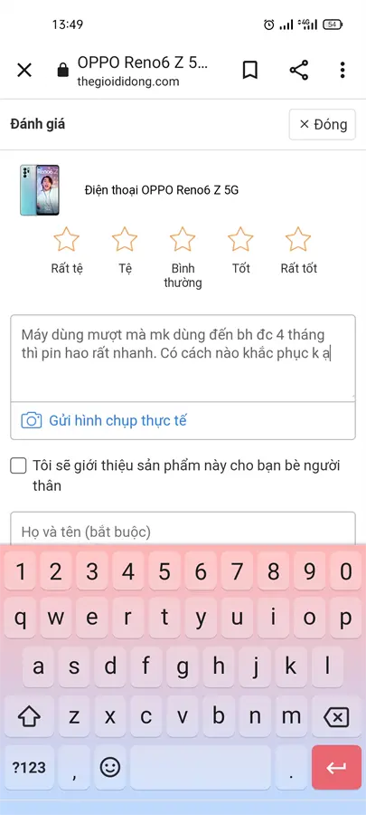 Khách hàng review Điện thoại OPPO Reno6 Z 5G 9