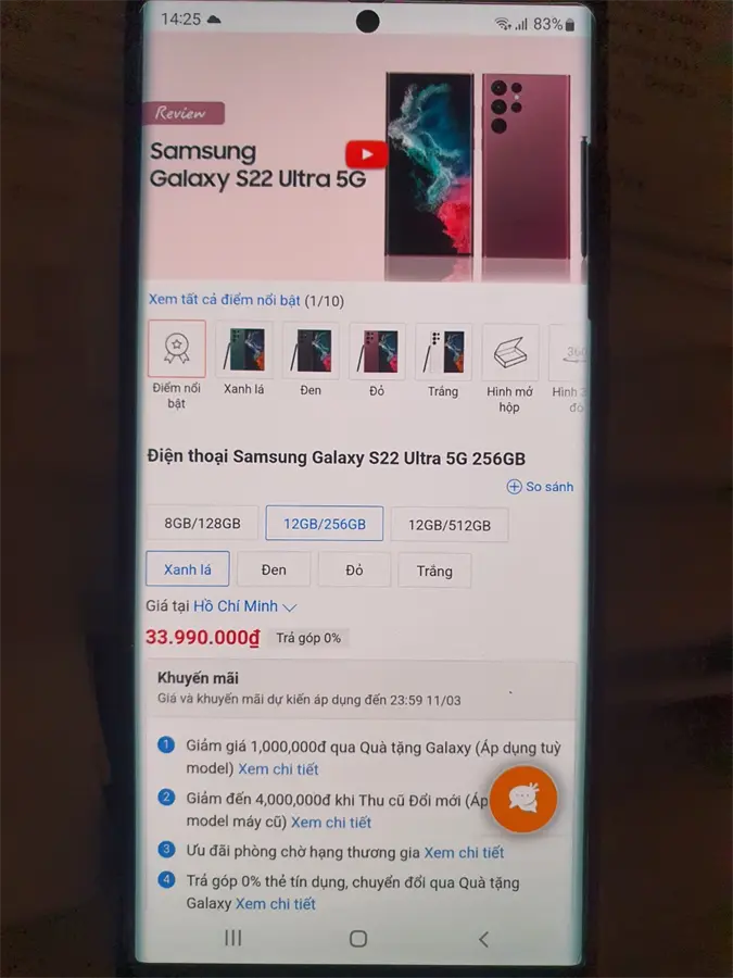 Khách hàng review Điện thoại Samsung Galaxy S22 Ultra 5G 256GB 16