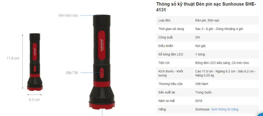Khách hàng review Đèn pin sạc Sunhouse SHE-4131 5