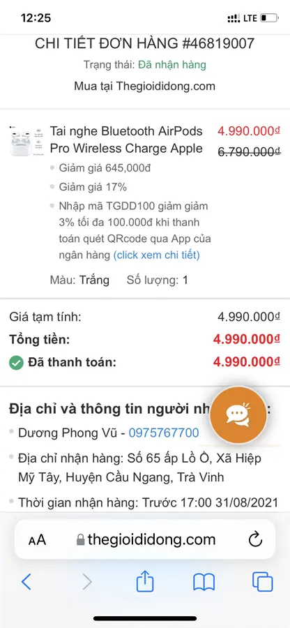 Khách hàng review Tai nghe Bluetooth AirPods Pro Wireless Charge Apple MWP22 5
