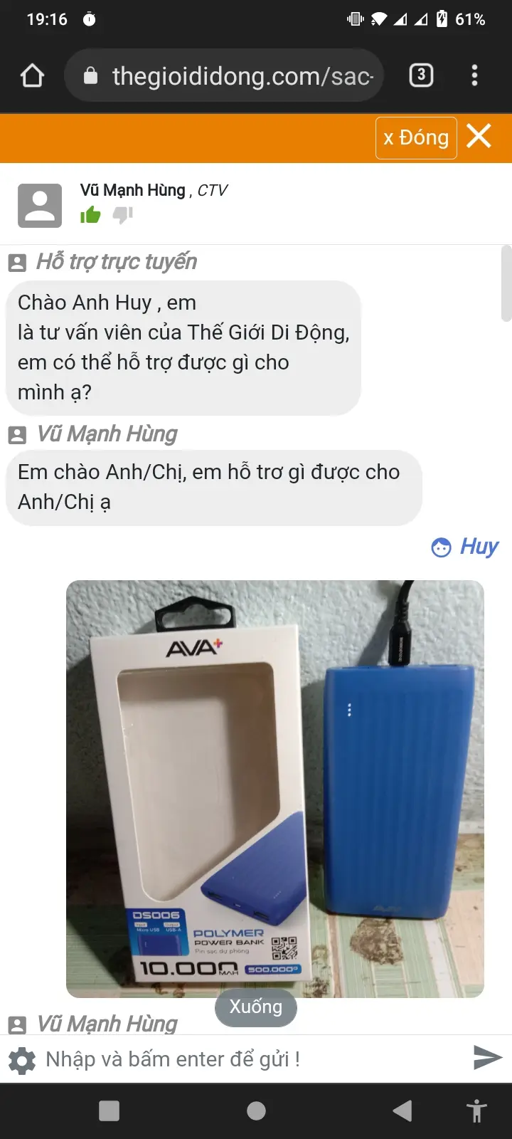 Khách hàng review Pin sạc dự phòng Polymer 10000mAh 10.5W AVA  DS006 9
