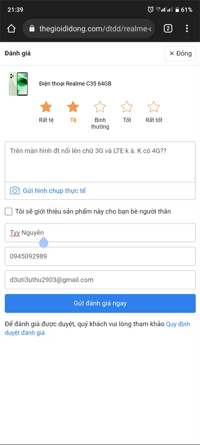 Khách hàng review Điện thoại realme C35 64GB 18