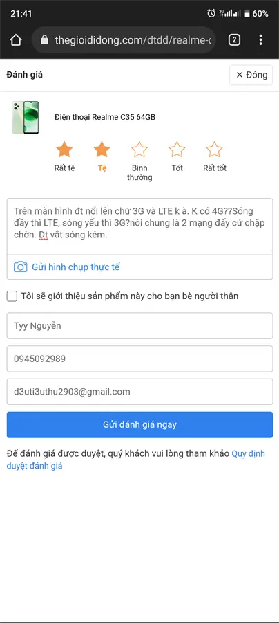 Khách hàng review Điện thoại realme C35 64GB 17