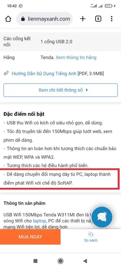 Khách hàng review USB Wifi 150Mbps Tenda W311MI 2