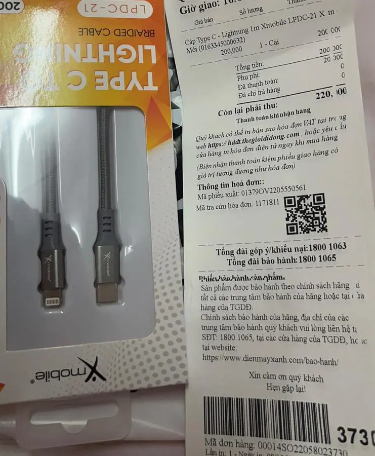 Khách hàng review Cáp sạc nhanh và truyền dữ liệu Type-C - Lightning 27W 1m Xmobile LPDC-21 10