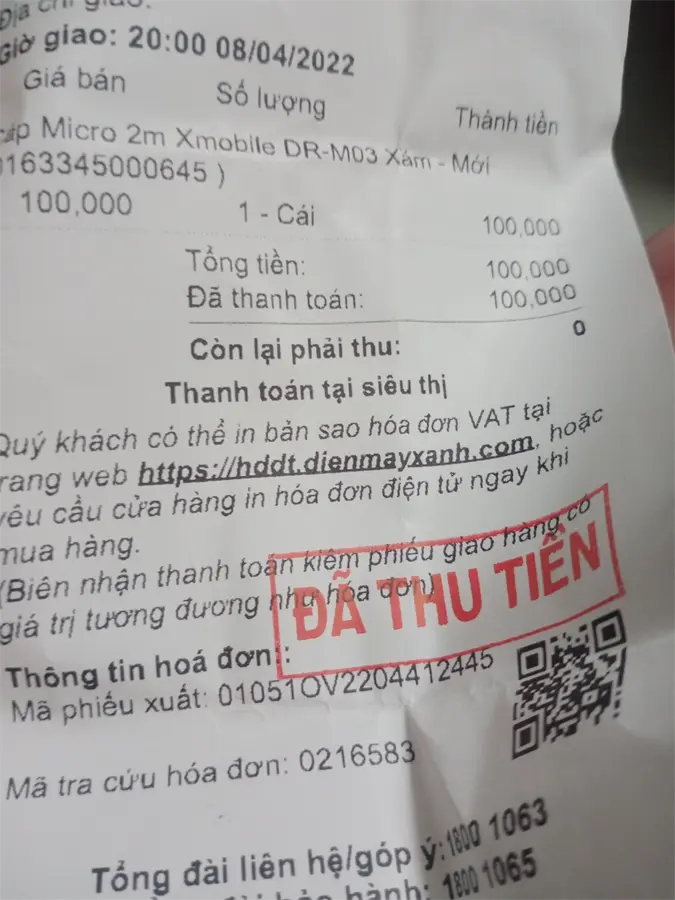 Khách hàng review Cáp sạc và truyền dữ liệu USB-A - Micro USB 12W 2m Xmobile DR-M03 8