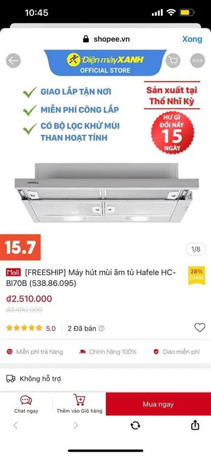 Khách hàng review Máy hút mùi âm tủ Hafele HC-BI70B (538.86.095) 9