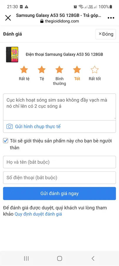 Khách hàng review Điện thoại Samsung Galaxy A53 5G 128GB 19