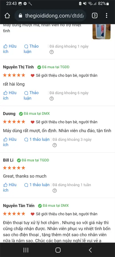 Khách hàng review Điện thoại Samsung Galaxy A13 4GB 11