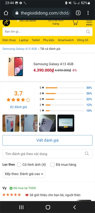 Khách hàng review Điện thoại Samsung Galaxy A13 4GB 10