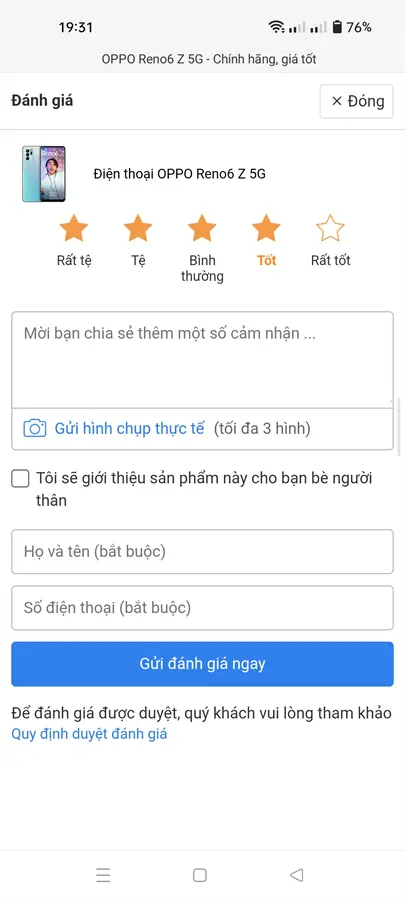Khách hàng review Điện thoại OPPO Reno6 Z 5G 2