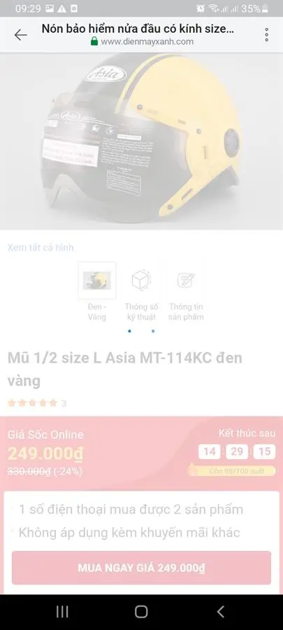 Khách hàng review Mũ 1/2 size L Asia MT-114KC đen vàng 4