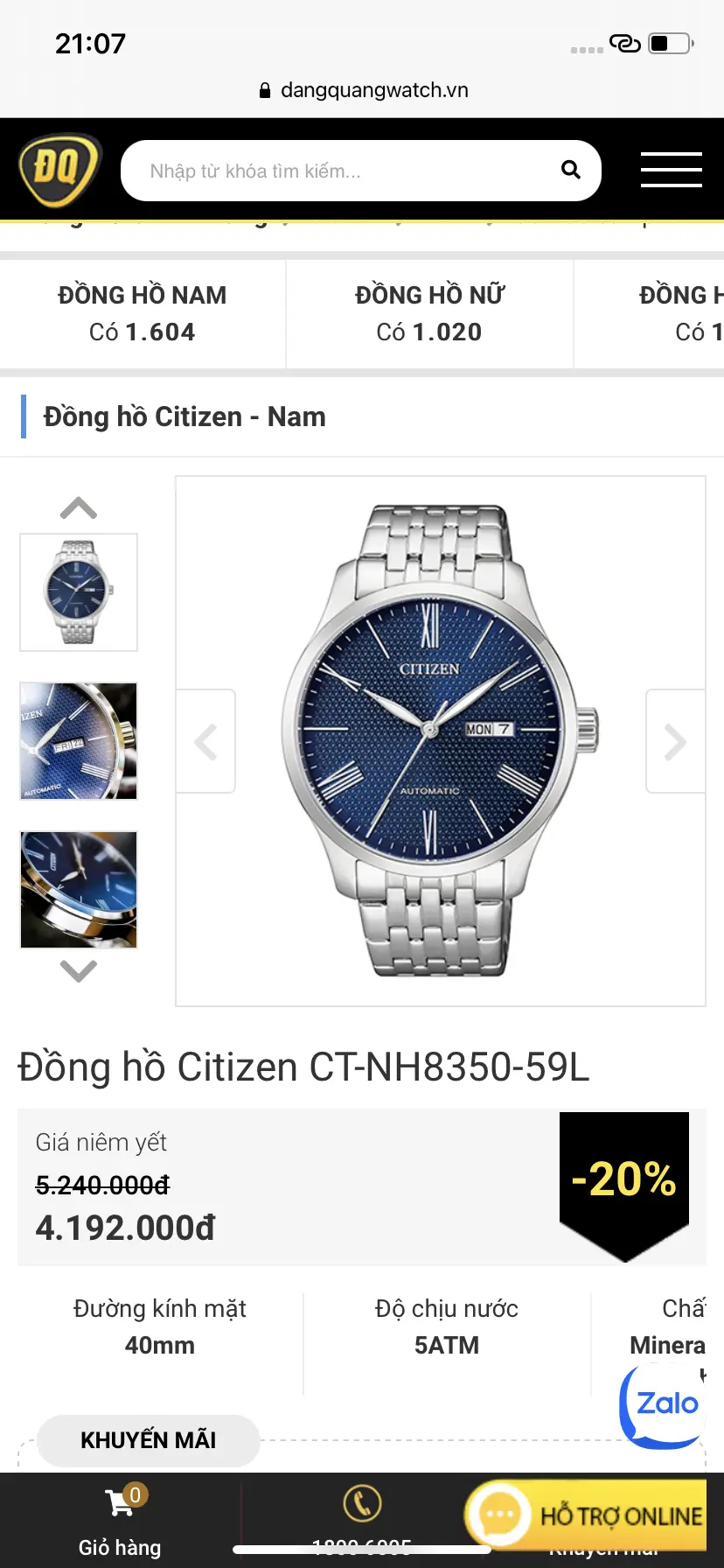 Khách hàng review Đồng hồ CITIZEN Mechanical 40 mm Nam NH8350-59L 5