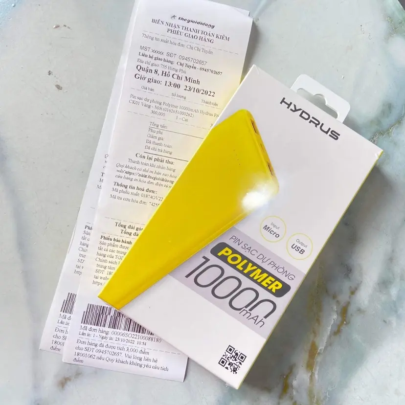 Khách hàng review Pin sạc dự phòng Polymer 10.000 mAh 10.5W Hydrus PA CK01 3