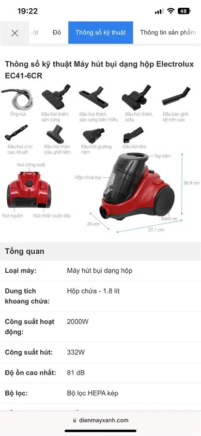Khách hàng review Máy hút bụi dạng hộp Electrolux EC41-6CR 2